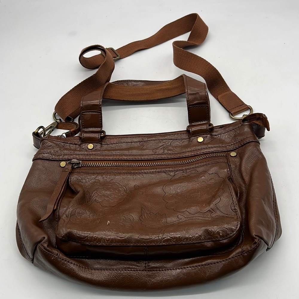 Fossil Brown Leather Medium Size Messenger Bag with Handles and Shoulder Strap